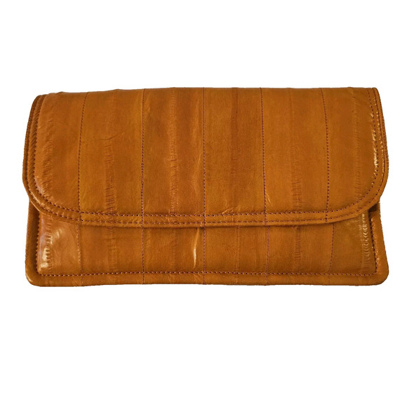 Latico Genuine Eel Skin Leather‎ - Envelope Clutch Purse Orange Mustard New $175 - Picture 1 of 6